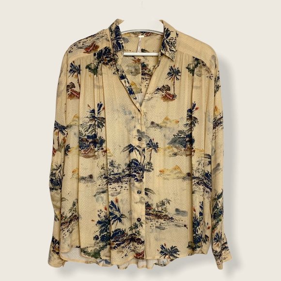 Free People Tops - Free People Palm Print Watercolour Blouse